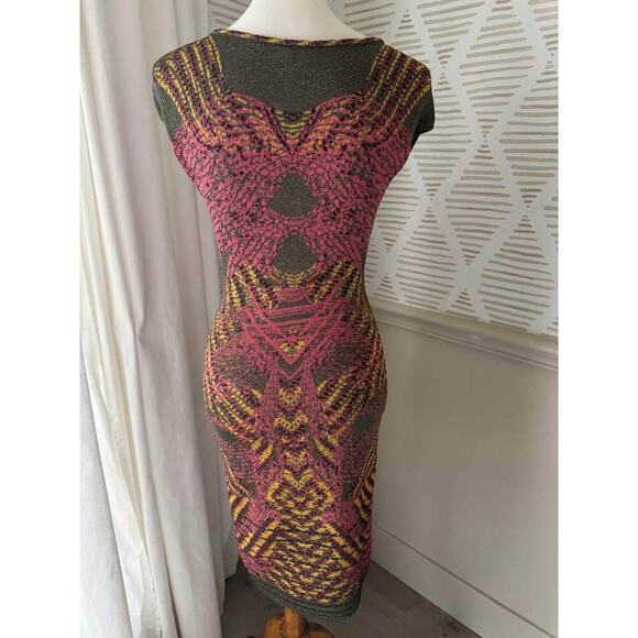 M Missoni Women’s Size 40 US 4 Small Pink Green & Yellow Knit Tank Bodycon Dress - Picture 5 of 8